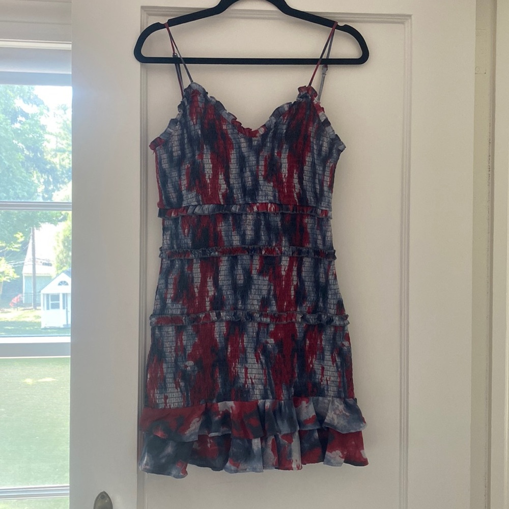 Olivaceous red and blue dress